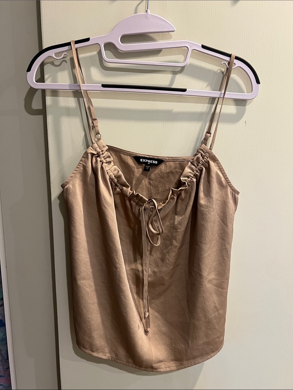 Express Tan Ruffle-Trim Spaghetti Strap Cami